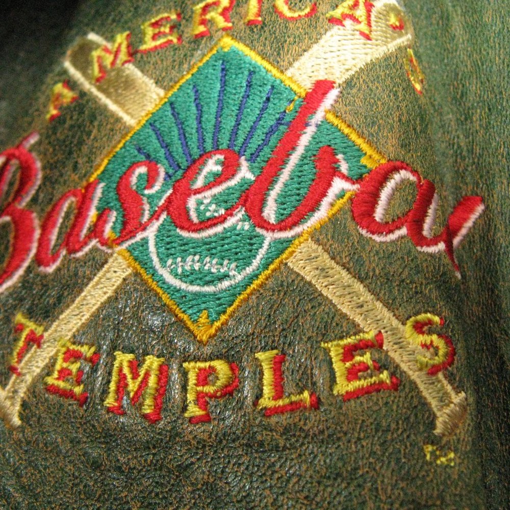 American Temples Leather Baseball Jacket~~Men's Leather Jacket